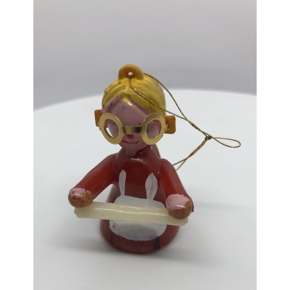 Vintage Hard Plastic JSNY Hong Kong Christmas Ornament Baker Rolling Pin Glasses